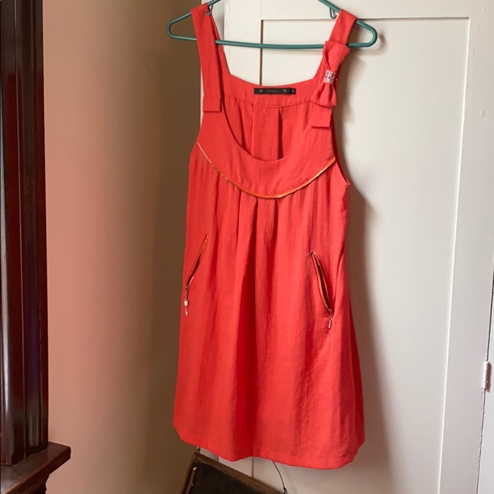 Coral cocoe dress with bow and pockets